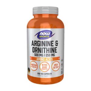 آرژنین و اورنیتین ناو 250 عدد (Arginine & Ornithine NOW) یک مکمل آمینو اسیدی باکیفیت از برند معتبر ناو فودز است که برای بهبود عملکرد ورزشی، تقویت ریکاوری عض