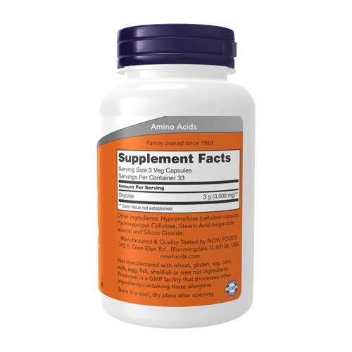 گلیسین ناو 1000 میلی‌گرمی 100 عدد Glycine 1000 mg Veg Capsules NOW